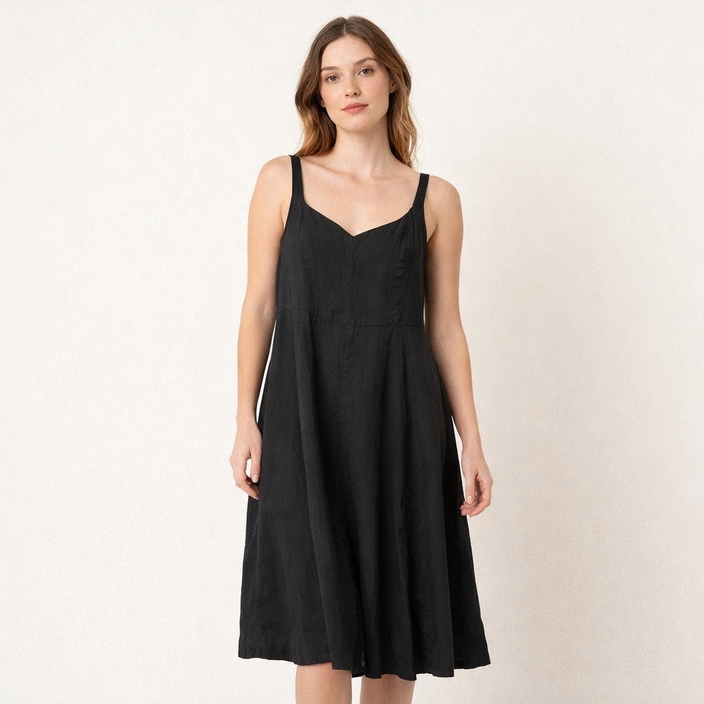 Old Navy Linen Dress Maxi Black A-line Fit & Flare Size 2X Sleeveless Pockets